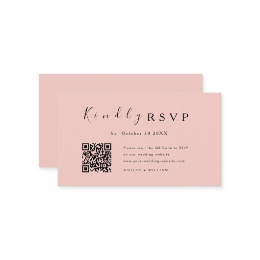 Rsvp Qrエレガントコード赤面ピンク結婚ス エンクロージャーカード (正面/裏面インサイチュ)