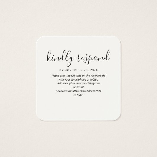 RSVP QRコードのWeb結婚サイトのエンクロージャカード (正面)