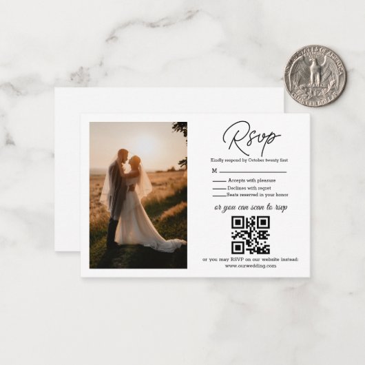 rsvp qrコードエレガントミニマリストの結婚写真 ノートカード (正面/裏面インサイチュ)