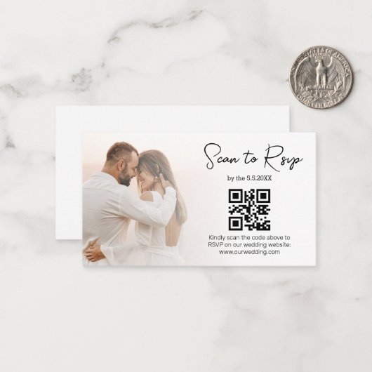 rsvp qrコードエレガントミニマリストの結婚写真 ノートカード (正面/裏面インサイチュ)