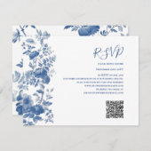 RSVP QRコードフランスのフローラトイルブルー結婚ズ (正面/裏面)