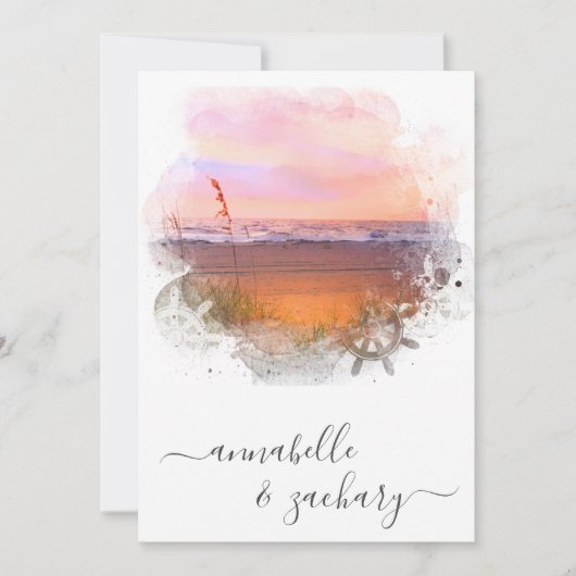 ** RSVP - QRビーチ海海AR7 結婚s 招待状 (正面)