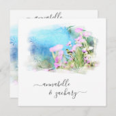 *～* RSVP - QR水色AR15鳥型フローラ結婚 招待状 (正面/裏面)