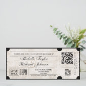 RSVP QR素朴コードを使用したヴィンテージムービーチケット 招待状 (スタンド正面)