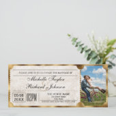 RSVP QR素朴コードを使用したヴィンテージムービーチケット 招待状 (スタンド正面)