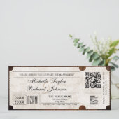 RSVP QR素朴コードを使用したヴィンテージムービーチケット 招待状 (スタンド正面)