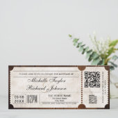 RSVP QR素朴コードを使用したヴィンテージムービーチケット 招待状 (スタンド正面)