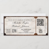 RSVP QR素朴コードを使用したヴィンテージムービーチケット 招待状 (正面)