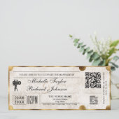 RSVP QR素朴コードを使用したヴィンテージムービーチケット 招待状 (スタンド正面)