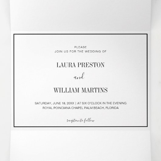 RSVP QR結婚コードと詳細付きシックの写真 三つ折り招待状 (内部中)