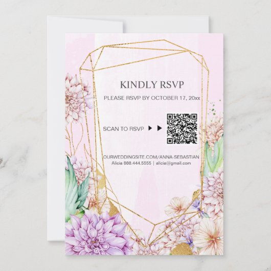 *~* RSVP QR AR15フローラ幾何学模様を結婚行う 招待状 (裏面)