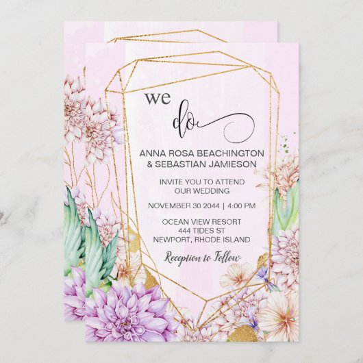 *~* RSVP QR AR15フローラ幾何学模様を結婚行う 招待状 (正面/裏面)