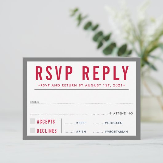 RSVP REPLY応答モダン男のはっきりした子は灰色の赤 (スタンド正面)