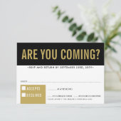 RSVP REPLY RESPONSEおもしろいはっきりしたブロック黒い古い金ゴールド (スタンド正面)