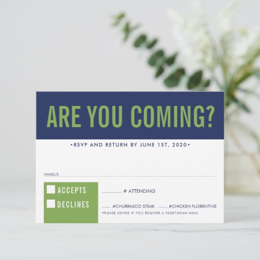 RSVP REPLY RESPONSEおもしろいはっきりしたブロックnavy green (スタンド正面)