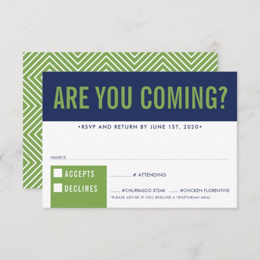 RSVP REPLY RESPONSEおもしろいはっきりしたブロックnavy green (正面/裏面)