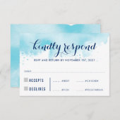 RSVP REPLY RESPONSEモダン blue water color meals (正面/裏面)