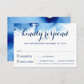 RSVP REPLY RESPONSE CLASSY navy blue water color (正面/裏面)
