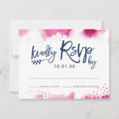 RSVP RESPONSE CARD stylish dark pink watercolor (正面)
