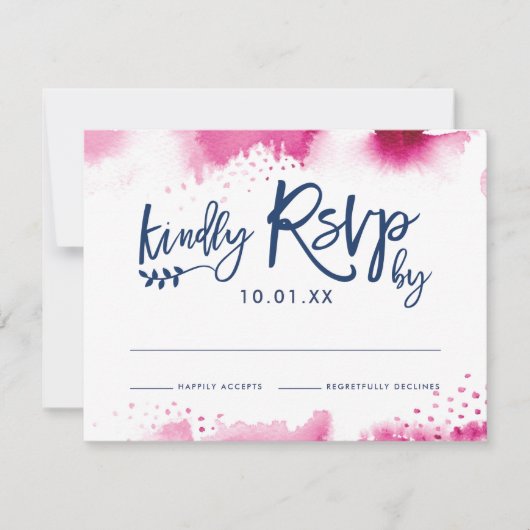 RSVP RESPONSE CARD stylish dark pink watercolor (正面)