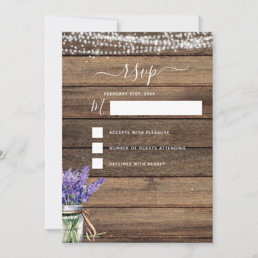 RSVP Rustic Farmhouse String Lights Lavender 招待状 (正面)