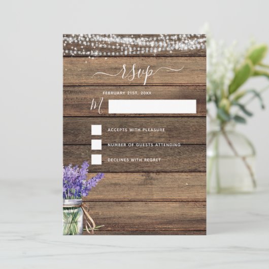 RSVP Rustic Farmhouse String Lights Lavender 招待状 (スタンド正面)