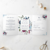 RSVP TとBerry Burgundy Blue All 結婚 In One's 三つ折り招待状 (内部)