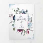 RSVP TとBerry Burgundy Blue All 結婚 In One's 三つ折り招待状 (カバー)