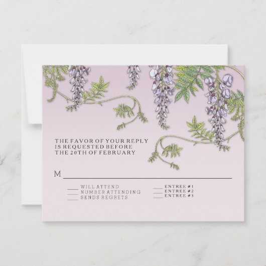 RSVP wメニューアールヌーボーヴィンテージWisteriaフローラ 招待状 (正面)