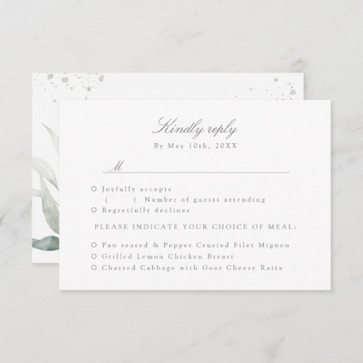 RSVP w食事の選択肢の水の色の葉 (正面/裏面)