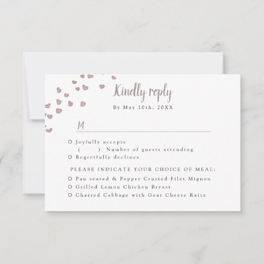 RSVP w食事の選択肢の水の色ハート (正面)