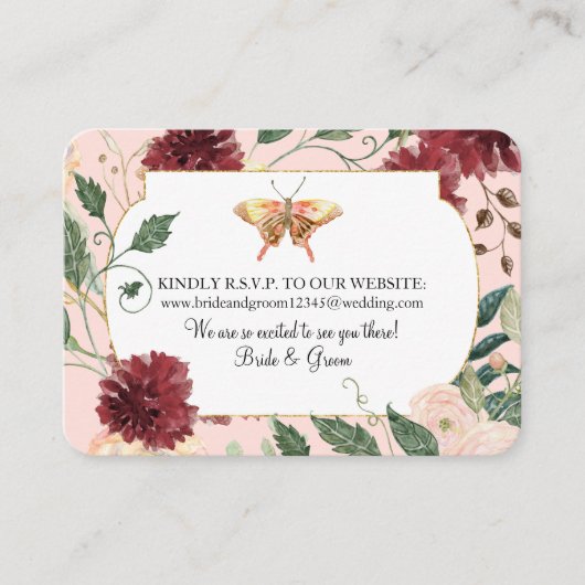 RSVP Watercolor結婚秋のフローラピンク 名刺 (正面)