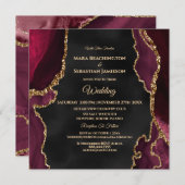 *~* RSVP WebサイトAGATE金ゴールドAR13 Maroon 結婚's 招待状 (正面/裏面)