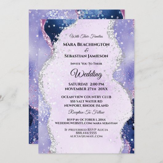 *~* RSVP Website Lavender AGATE Waves AR13 結婚's 招待状 (正面/裏面)