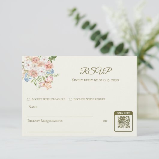 RSVP wedding card butter yellow garden floral (スタンド正面)