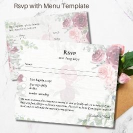 RSVP with MenuテンプレートBurgundy Pink Roses ポストカード