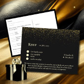 RSVP with Menu Template | Black Gold ポストカード
