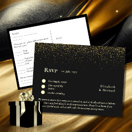 RSVP with Menu Template | Black Gold  ポストカード