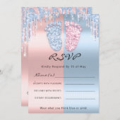RSVPGenderリビール足グリッターピンクブルーベビーツイン 招待状 (正面/裏面)