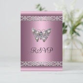 RSVPSweet sixteen誕生日サテンピンクバタフライ 招待状 (スタンド正面)