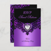 RSVPSweet sixteen16誕生日パーティパープルブラック 出欠カード (正面/裏面)