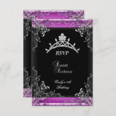 RSVPSweet sixteen16誕生日パーティピンクブラック 出欠カード (正面/裏面)