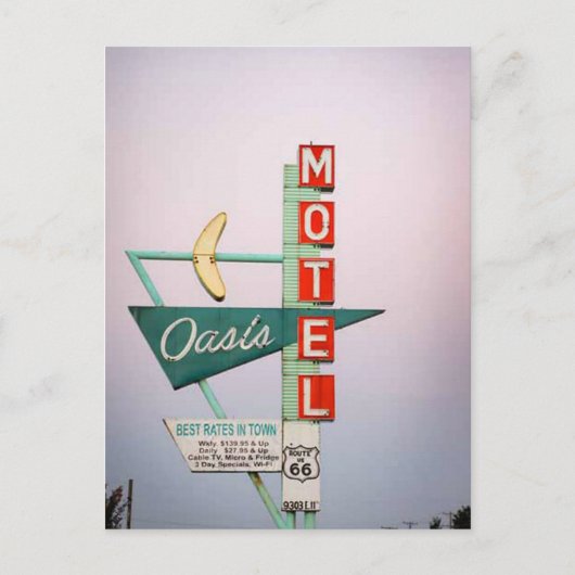 Rt 66タルサヴィンテージモーテルサインハガキ ポストカード (正面)