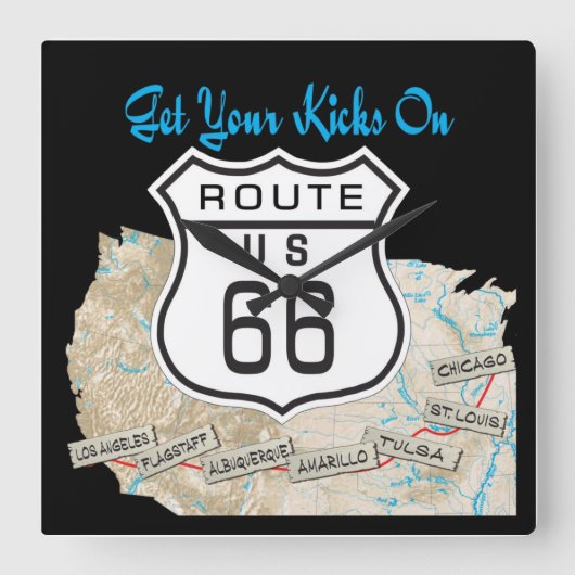 Rt 66時蹴間に入る スクエア壁時計 (正面)