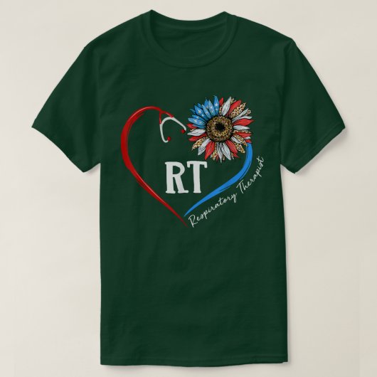RT Respiratory Therapist Sunflower Stethoscope Hea Tシャツ (デザイン正面)