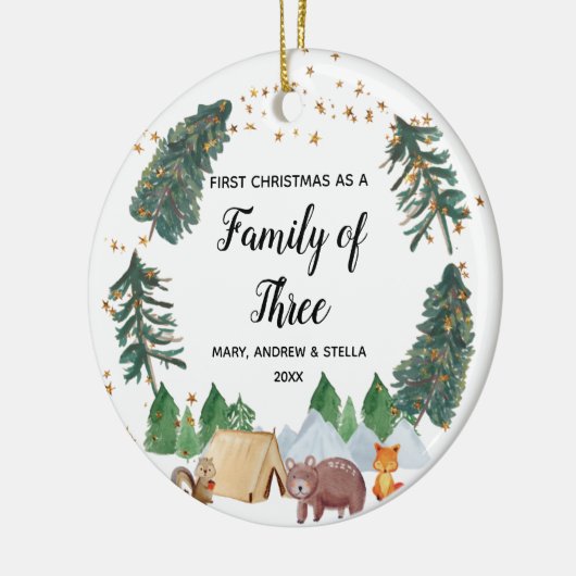 Ruatic Woodland三家の家族としての最初のクリスマス セラミックオーナメント (左)