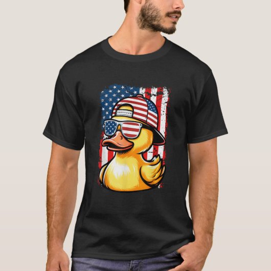 Rubber Duck American Flag 4th Of July Funny Sungla Tシャツ (正面)