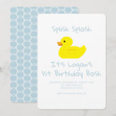 Rubber Duck Stripe First Birthday Party Invitation 招待状 (正面/裏面)
