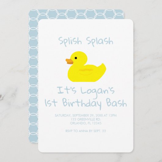 Rubber Duck Stripe First Birthday Party Invitation 招待状 (正面/裏面)
