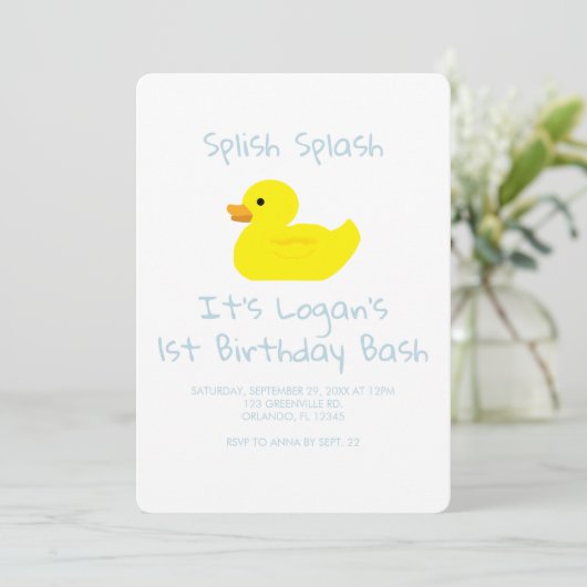 Rubber Duck Stripe First Birthday Party Invitation 招待状 (スタンド正面)